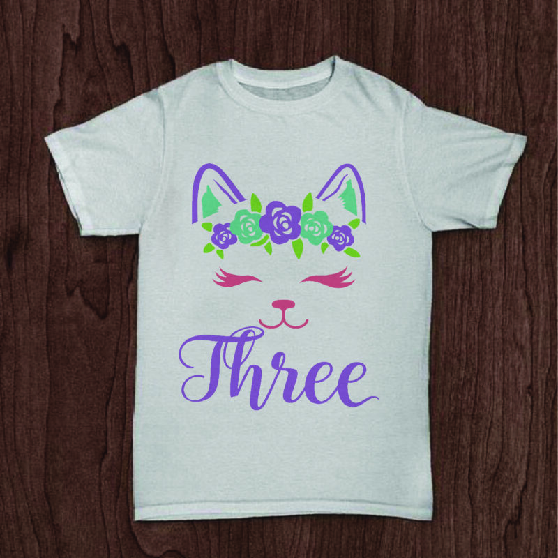 Three Birthday Cat Gifts, Shirt For Birthday Kids Svg File Diy Crafts Svg Files For Cricut, Silhouette Sublimation File