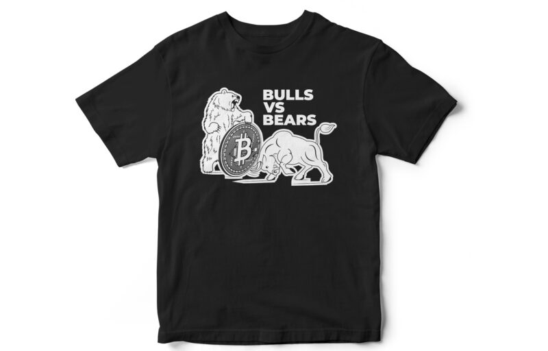 BULLS VS BEARS, CryptoCurrency, Bitcoin, bitcoin t-shirt design, Crypto, Trading, Crypto T-Shirt Design, coin, t-shirt design, bull fight,