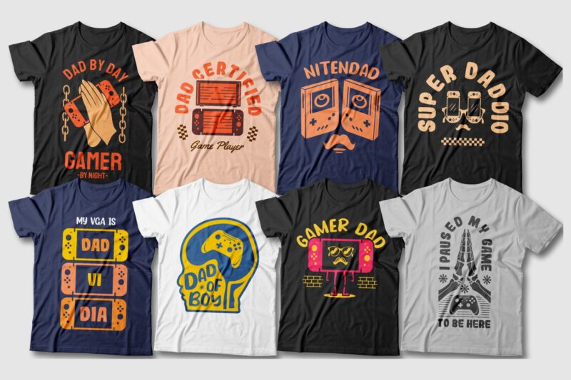 Gamer dad t shirt designs bundle vector svg png, Gaming t shirt designs ...