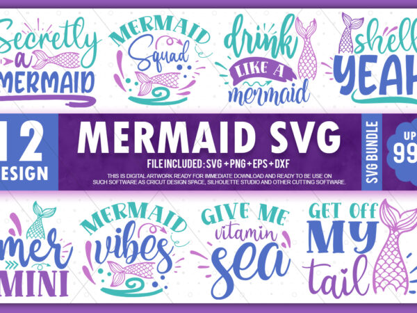 Mermaid svg bundle t shirt designs for sale