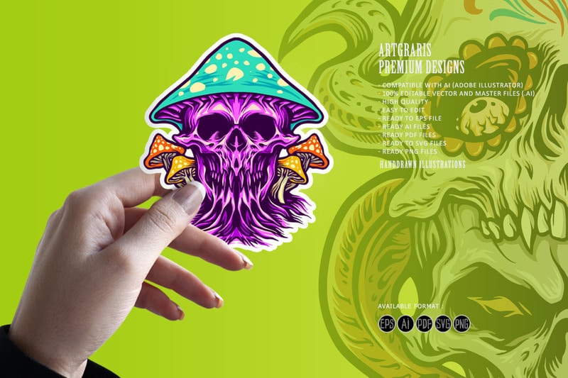 Zombie Scary Skull Magic Mushrooms