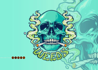 Weed Skull Joint Smoke Illustrations t shirt design for sale