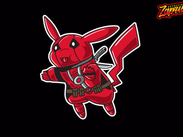 Parody pikachu deadpool cartoon character style t-shirt design