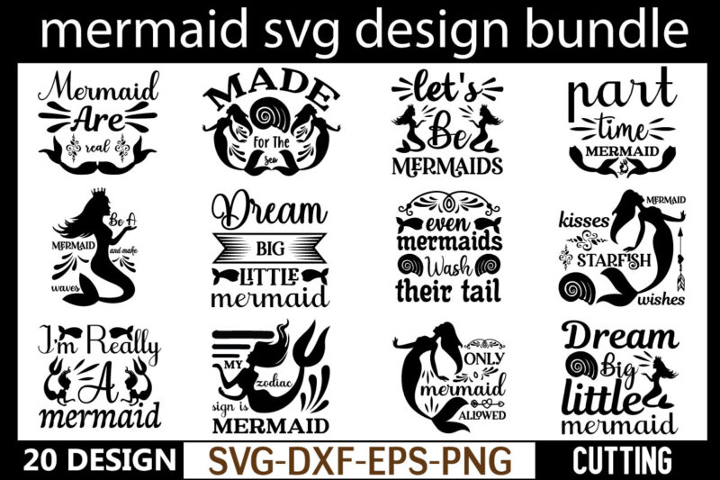 Mermaid svg bundle t shirt designs for sale