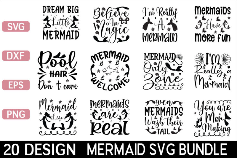 Mermaid svg bundle t shirt designs for sale