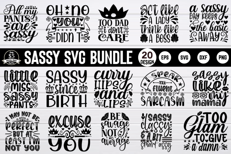 Sassy svg bundle t shirt template vector