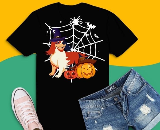 Funny dog halloween costume pumpkin dog owner T-shirt design svg