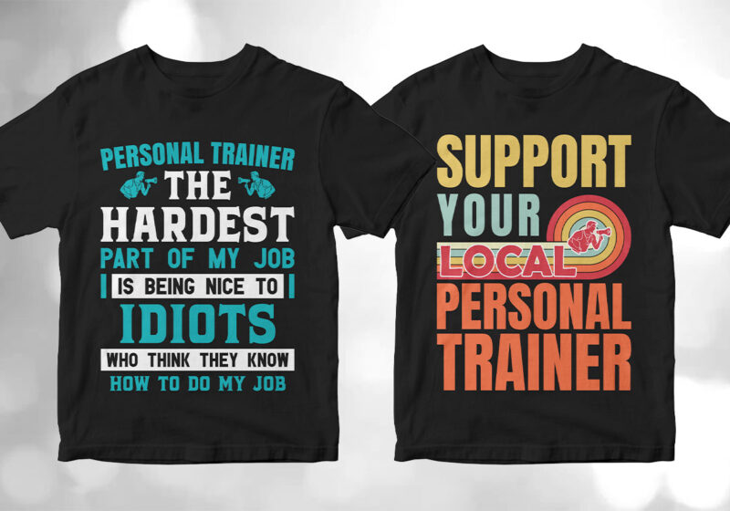 Personal Trainer 25 Editable Vector T Shirt Designs Bundle Gym Workout