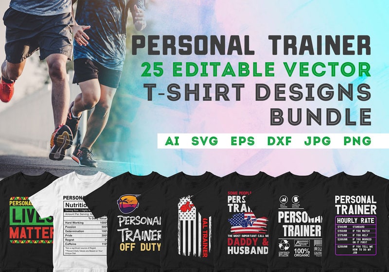 Personal Trainer 25 editable vector t-shirt designs bundle, Gym workout ...