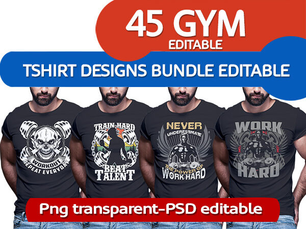 45 gym fitness motivation tshirt designs bundle