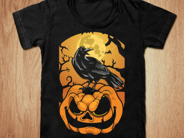 Crow halloween pumpkin t-shirt design, crow halloween svg, crow on pumpkin halloween shirt, pumpkin shirt, halloween crow tshirt, funny halloween tshirt, halloween sweatshirts & hoodies