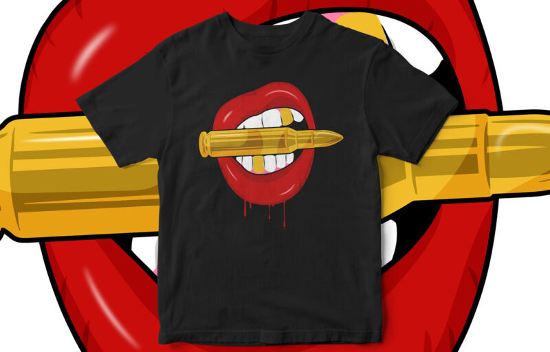 Lips, Bullet, artwork, lips vector, t-shirt design for bold girls, t-shirt, hot, red, dripping