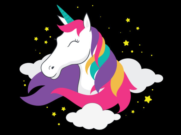 Unicorn in the clouds t shirt vector graphic