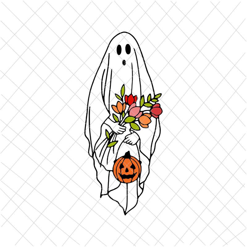 Halloween Ghost Svg Halloween Party Svg Flower Ghost Svg Trick Or Treat Cute Ghost Svg