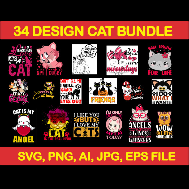 Cat bundle svg, cat svg, black cat svg, cat design, design cat bundle, cat vector, cat funny, cat design