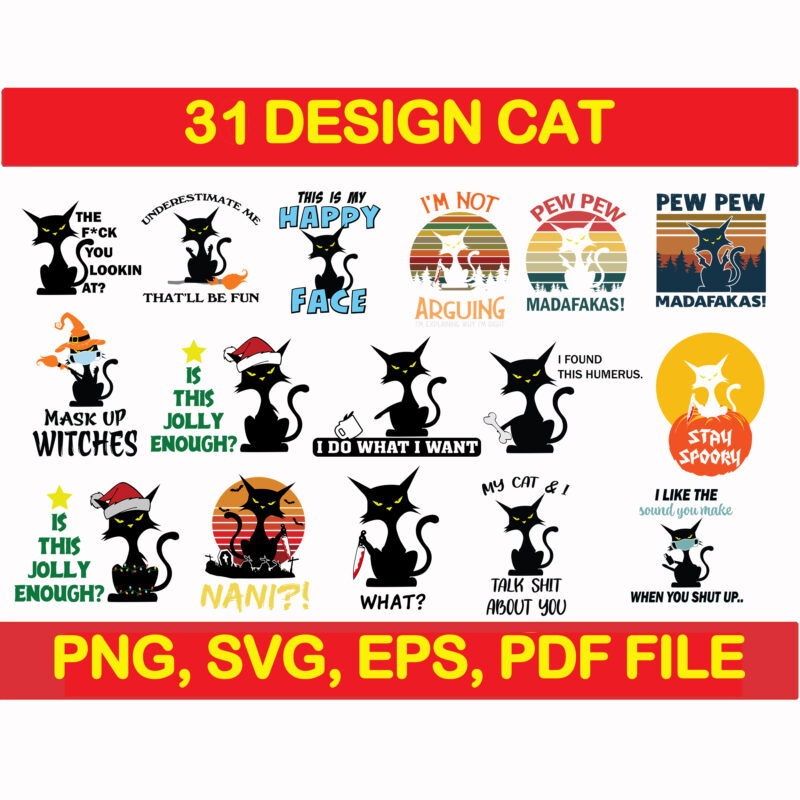 Cat bundle svg, cat svg, black cat svg, cat design, design cat bundle, cat vector, cat funny, cat design