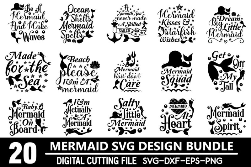 Mermaid svg bundle t shirt designs for sale