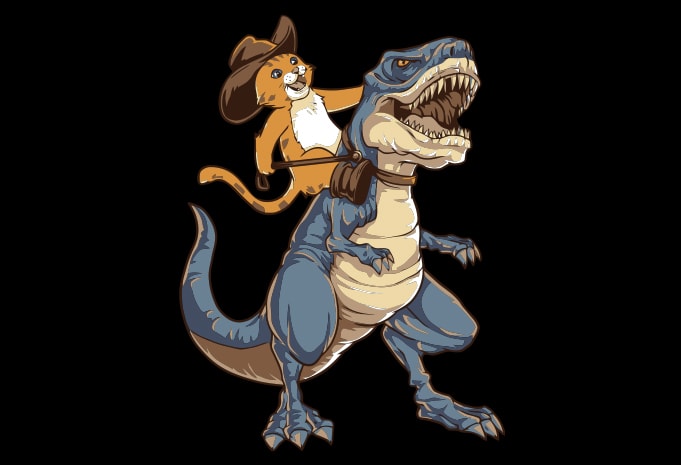 Cat Cowboy Riding Dinosaur