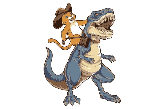 Cat Cowboy Riding Dinosaur