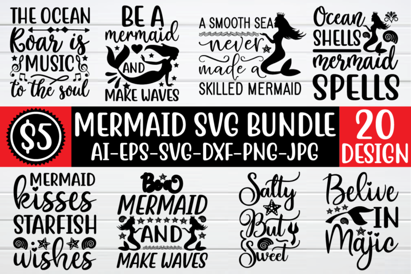 Mermaid svg bundle t shirt designs for sale