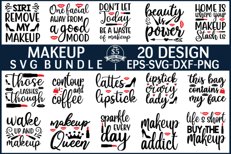 Makeup svg bundle t shirt designs for sale