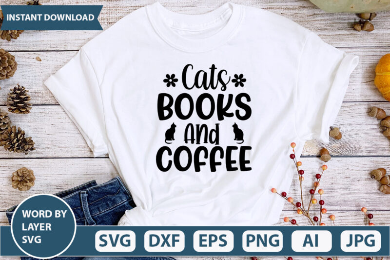 Cats Books And Coffee SVG Vector for t-shirt