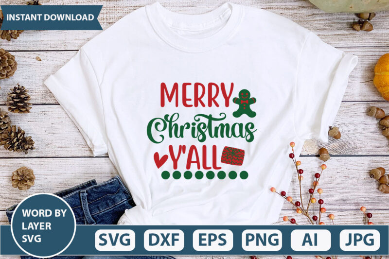 MERRY CHRISTMAS Y’ALL SVG Vector for t-shirt