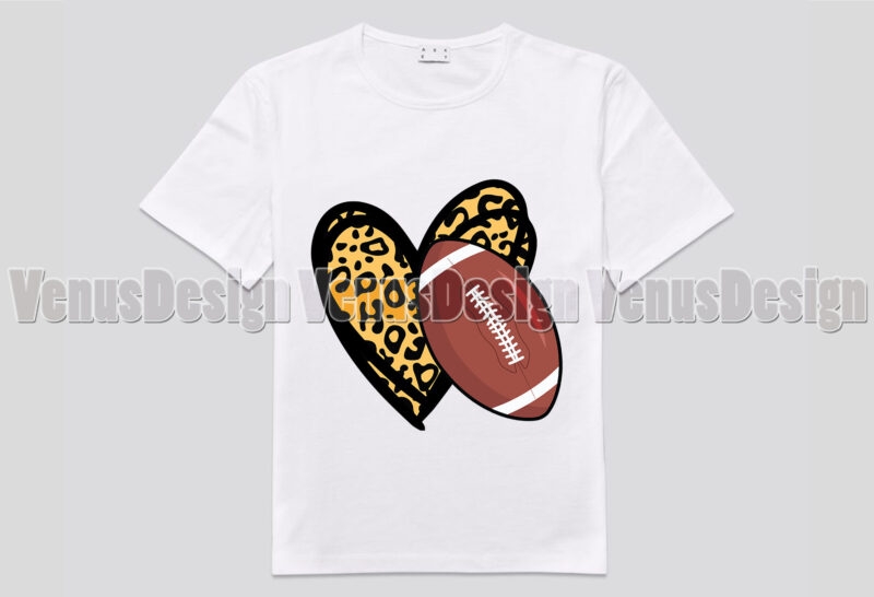 Football Love Heart Leopard Print Editable Tshirt Design