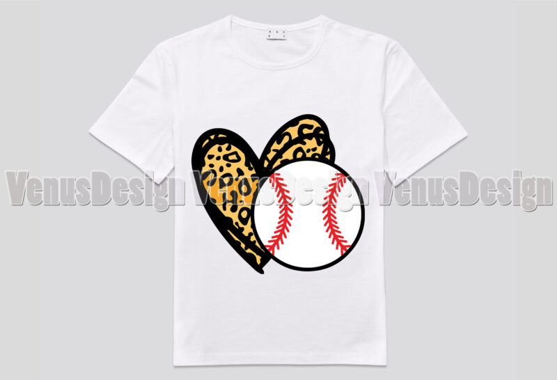 Baseball Love Heart Leopard Print Editable Tshirt Design