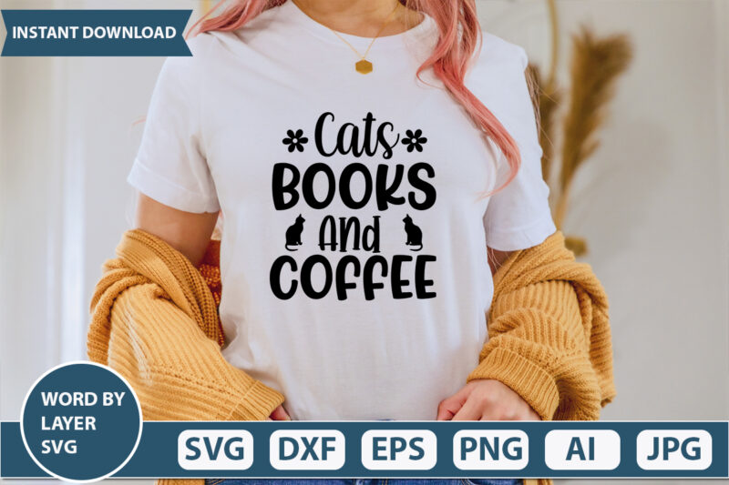 Cats Books And Coffee SVG Vector for t-shirt