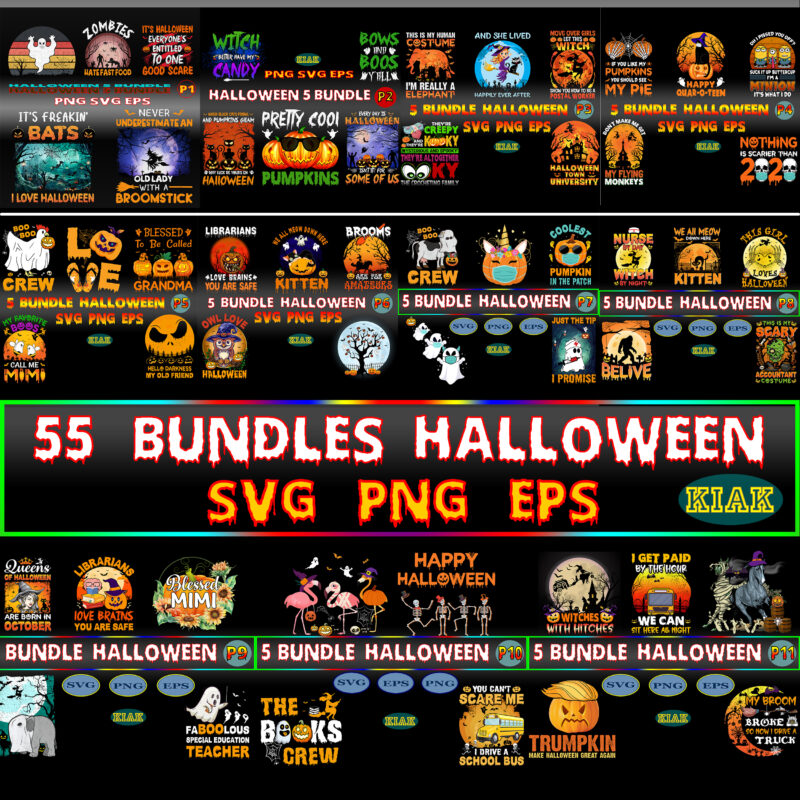 Bundle Halloween, Halloween SVG 55 Bundles t shirt design, T shirt ...