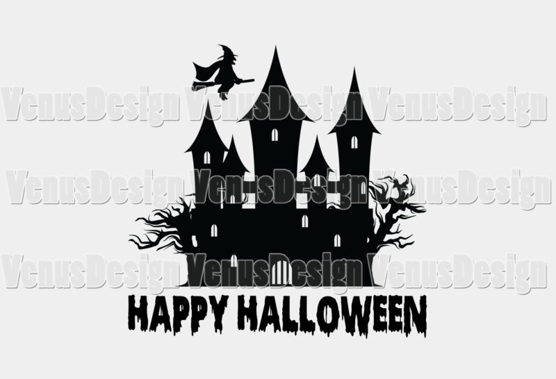 Happy Halloween Haunted House Editable Tshirt Design