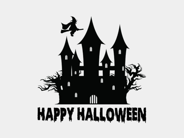 Happy halloween haunted house editable tshirt design