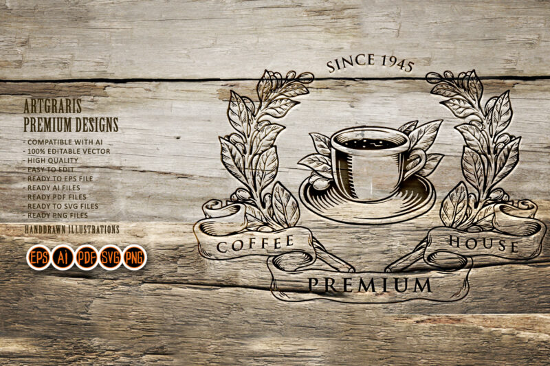 Plant Frame Coffee Logo Silhouette