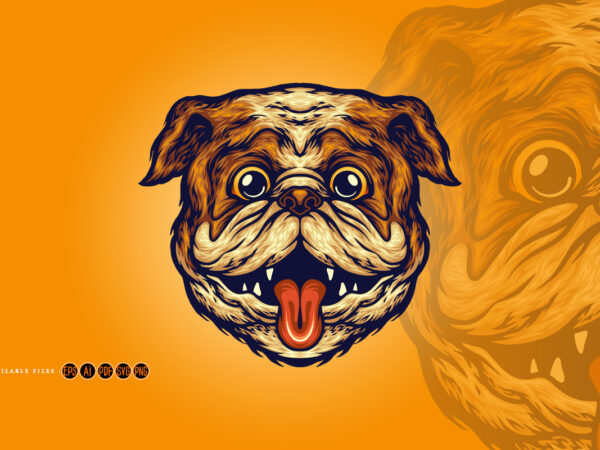Funny Pug Head Dog Mascot - Buy t-shirt designs