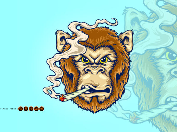 Smoke angry monkey illustrations t shirt template vector