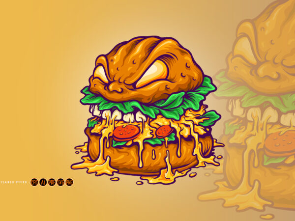 Monster burger fast food illustrations t shirt designs for sale