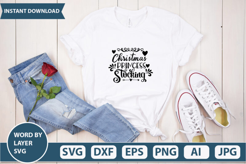 Christmas Princess Stocking SVG Vector for t-shirt