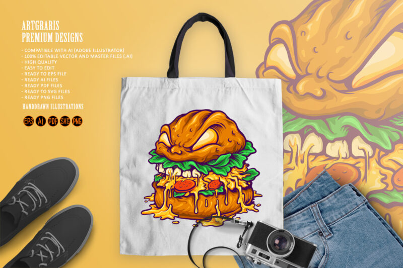 Monster Burger Fast Food Illustrations - Buy t-shirt designs