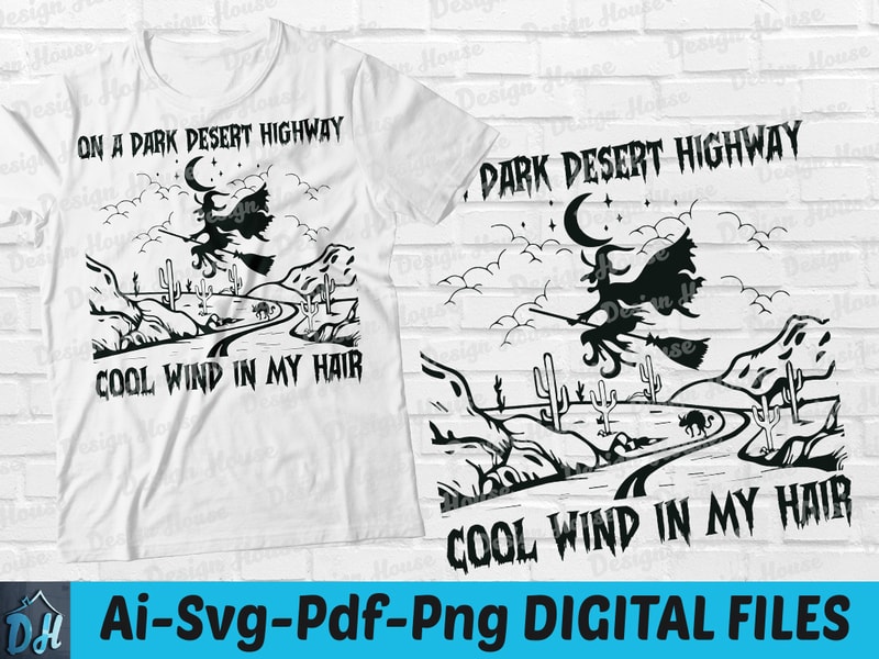 On a dark desert highway Halloween tshirt design, On a dark desert