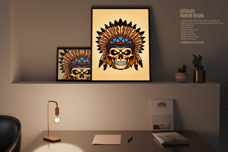 Indian Angry Skull Isolated Illustrations