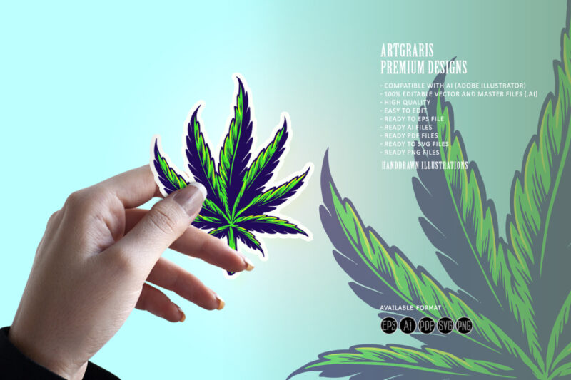 Medical Hand drawn Cannabis Leaf