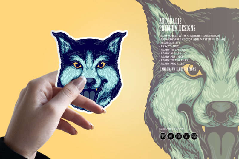 Wolf Head Smiley Mascot illustrations