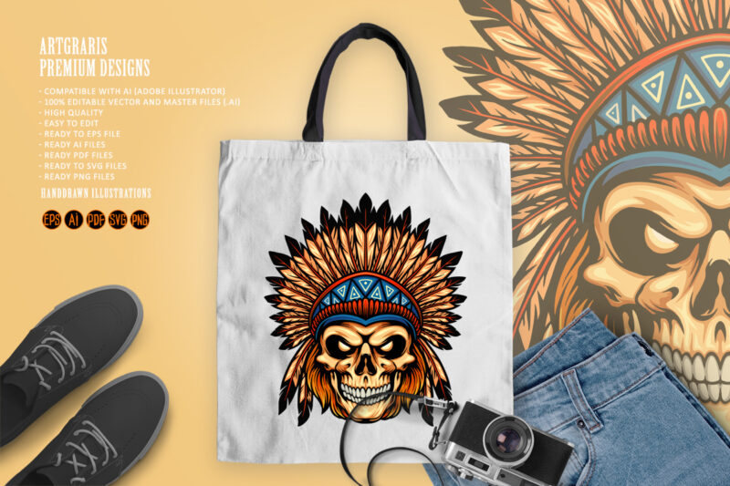 Indian Angry Skull Isolated Illustrations - Buy t-shirt designs