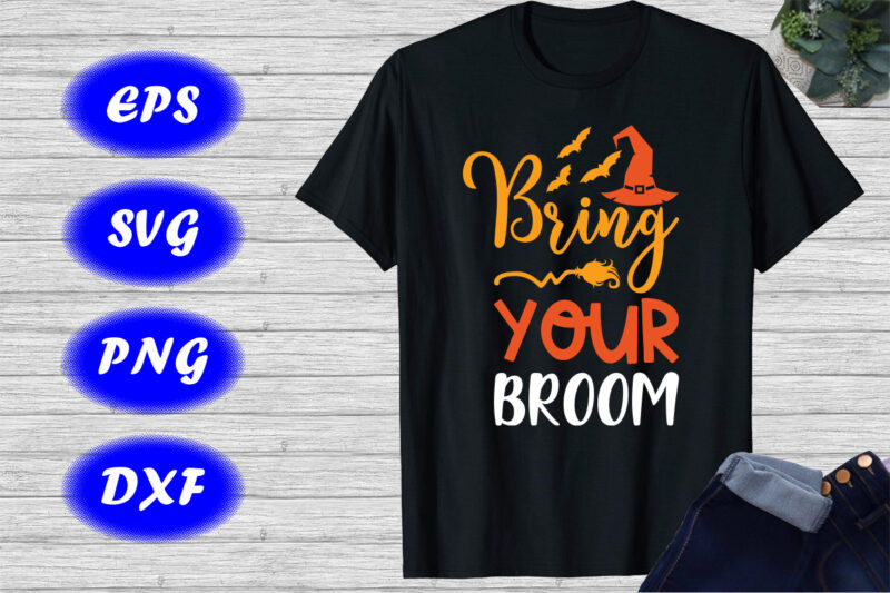 Baking Your Broom Halloween Hat, Bats Broom Shirt Print Template