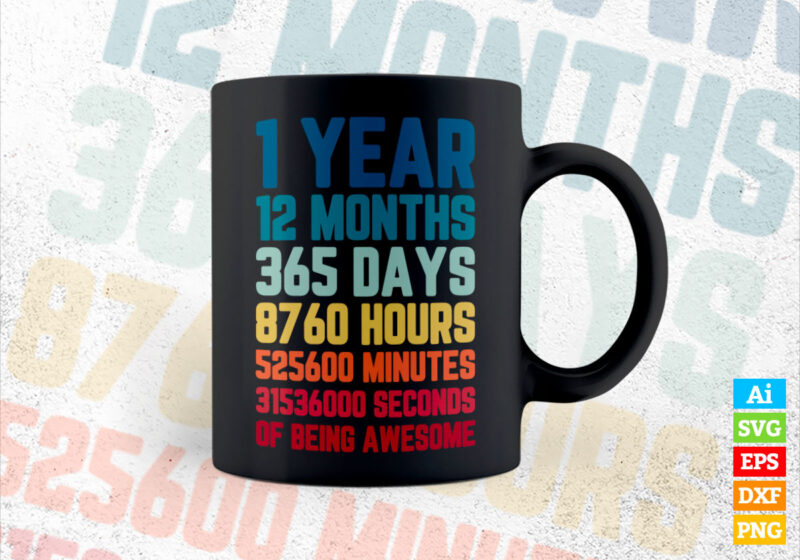 1 Year 12 Months of Being Awesome 1st Birthday vintage editable vector ...