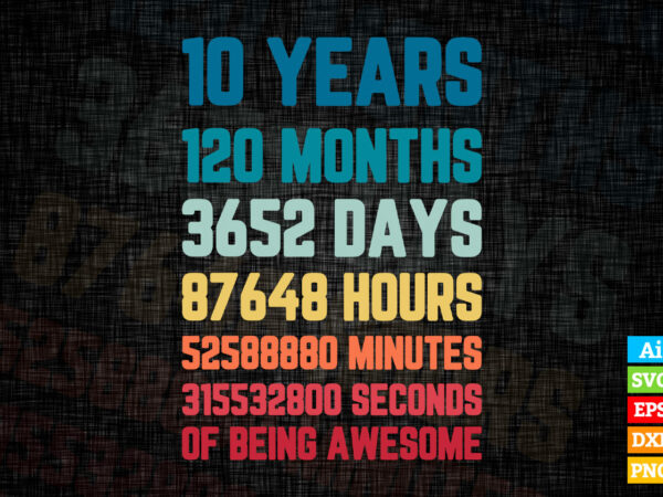 10 Years 120 Months of Being Awesome 10th Birthday vintage editable ...