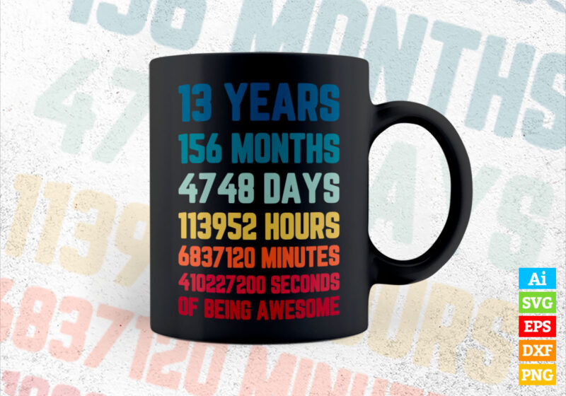 13 Years 156 Months Of Being Awesome 13th Birthday Vintage Editable