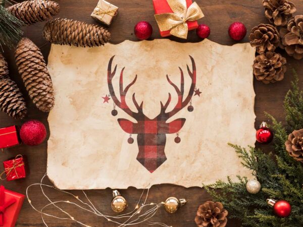 Christmas reindeer vector, buffalo plaid reindeer head gift diy crafts svg files for cricut, silhouette sublimation files