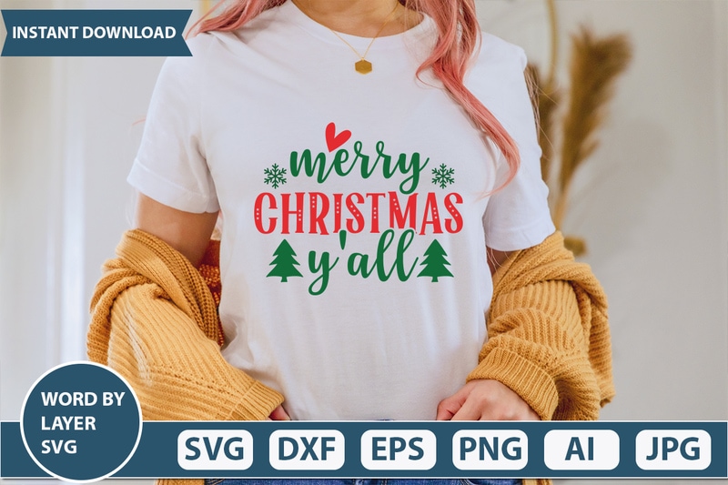 MERRY CHRISTMAS Y'ALL SVG Vector for t-shirt - Buy t-shirt designs